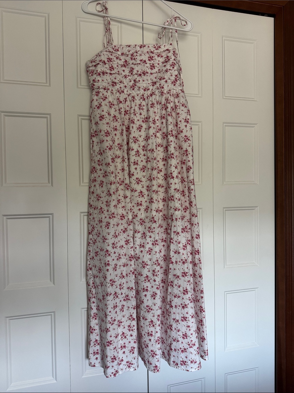 White Floral Spaghetti Strap Sundress with Pink Roses